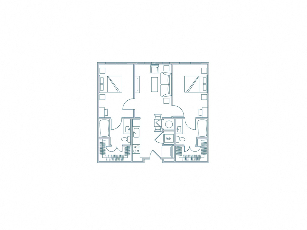 Floor plan for 2 beds, 2 baths, 432 sqft